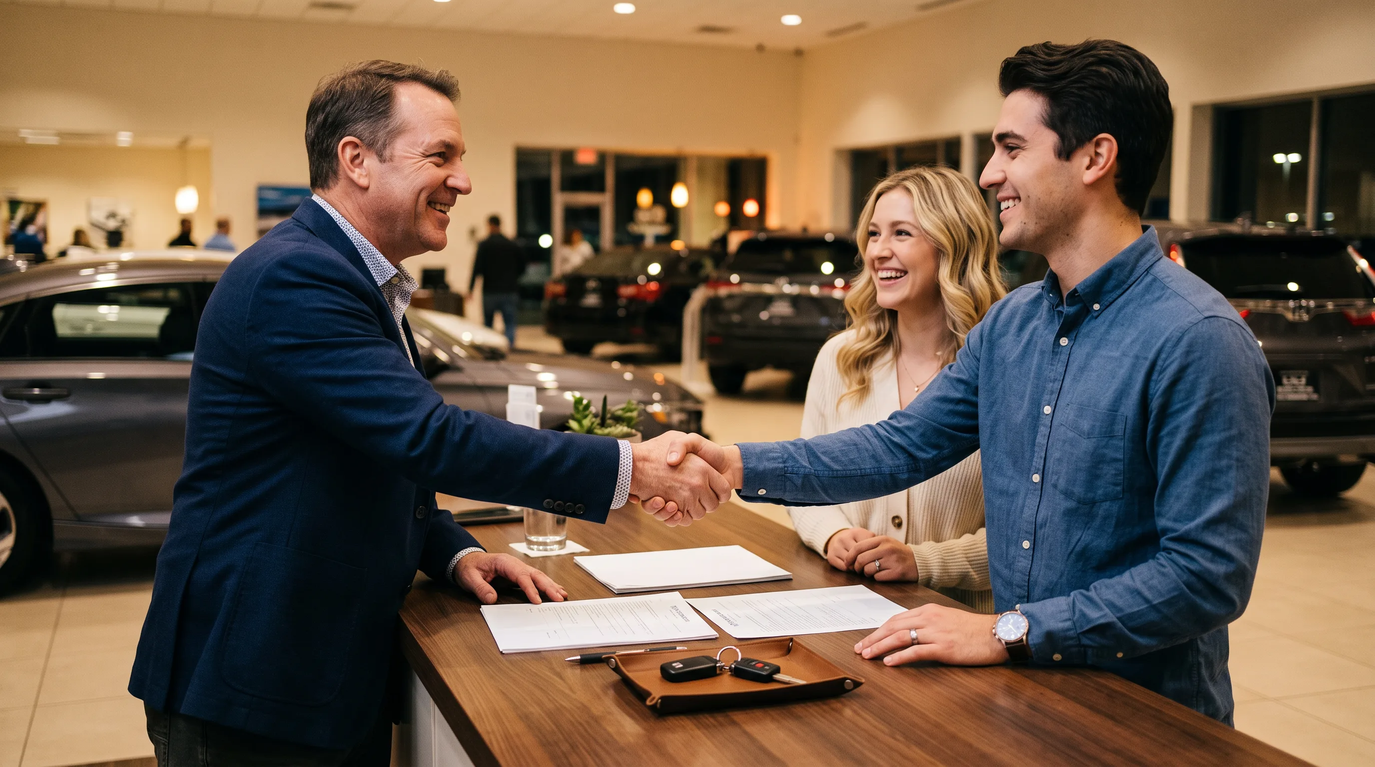 Handing over keys at the Drip Motors desk